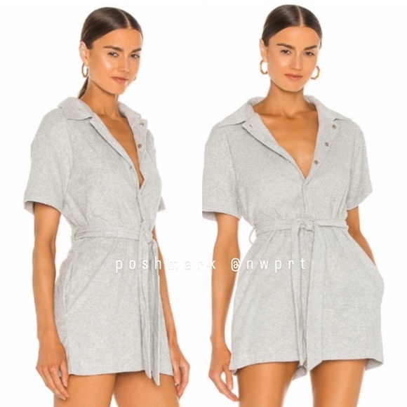 Line & Dot Pants - LINE & DOT Sasha Terry Cloth Romper Belted Shorts Grey XS Revolve